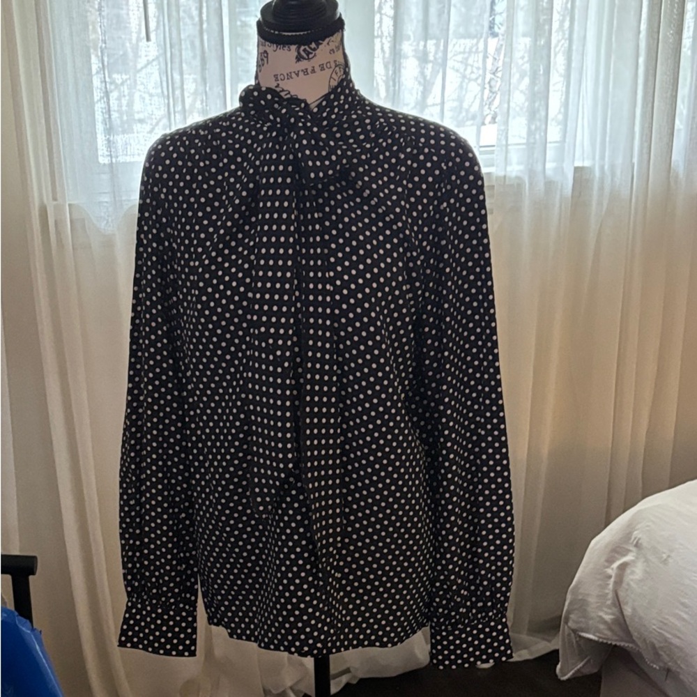 Marc Jacobs Black and White Polka Dot Tie-Neck Blouse